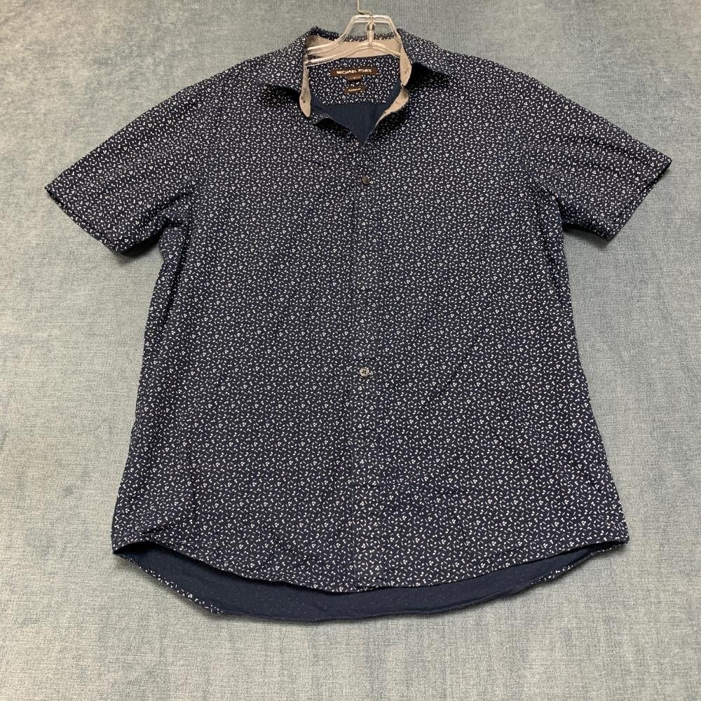 Michael Kors Shirt Mens Medium Blue Printed Cotton Summer Classic Fit Button Up